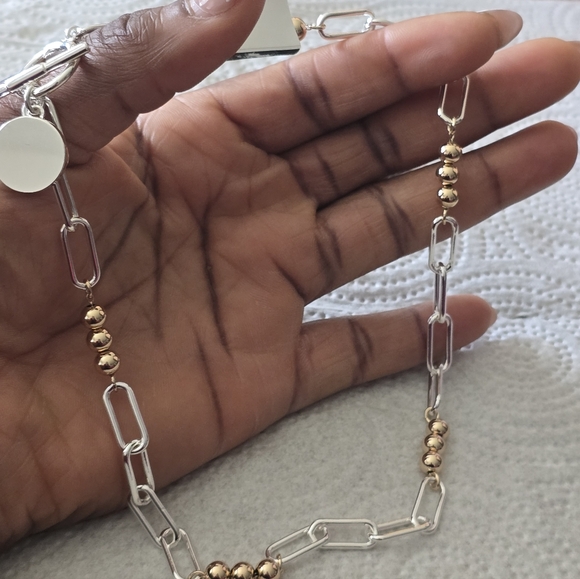 Lauren Ralph Lauren Women Silver Gold Chain Link Necklace New - Picture 8 of 10